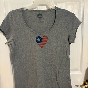 Life Is Good Women's Gray Tee with Patriotic Heart